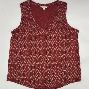 Lucky Brand Red Aztec Print Sleeveless V-Neck Blouse